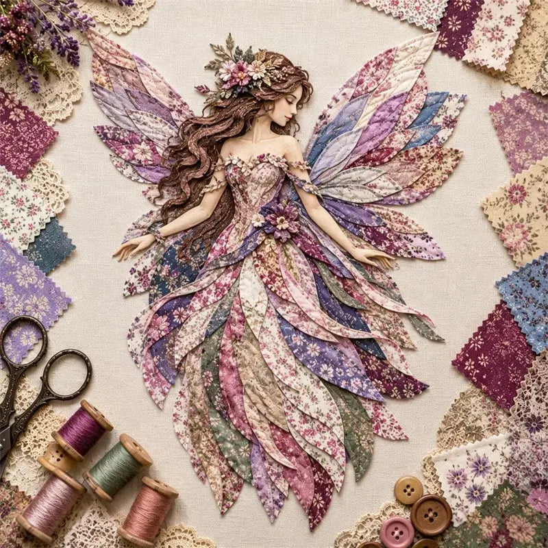 Set DIY Premium Deco Zână din Material Textile Patchwork – Ornament Suspendat Lucrat Manual cu Aripi, Decorațiune Romantică de Perete și Window Display pentru Casă