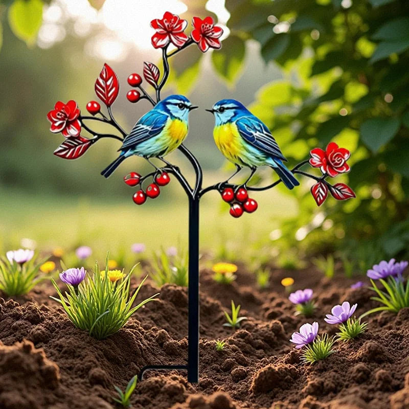 🛍️ Decorațiune Creativă de Grădină! Țăruș Metalic Decorativ cu Flori și Păsări | 3 Modele