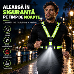 🔦 Lumină de Piept LED pentru Alergare de Noapte – Reîncărcabilă Type-C, Cu Bretele Reflectorizante 360°, 6 Moduri de Iluminare și Unghi Reglabile!