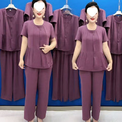👚👖【Creat Special pentru Femeile Plus Size】Set Casual din Șifon cu Efect de Subțiere