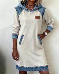 【50% OFF🔥7 napon belül kézbesítjük🔥】👗Őszi-téli újdonság 50% kedvezménnyel🌞❄️ Új patchwork kapucnis farmer ruha ❄️ – bő, kényelmes és könnyen kombinálható