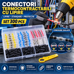 🔥 Set 300 Piese Conectori Termocontractabili cu Lipire – Impermeabil IP67, Fără Sertizare! Conexiune Sigură prin Încălzire, include Instrument de Dezizolare – Pentru Auto, Moto, Casă și Exterior!
