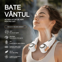 Ventilator Portabil pentru Gât, Design Ergonomic Fără Mâini, Flux de Aer 360°, Autonomie 12H, Ultra Silențios, 3 Viteze, Încărcare Rapidă USB-C