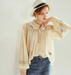 Bohém női nyomott felső magas nyakkal – bő szabású, elegáns és sokoldalú【M–3XL】