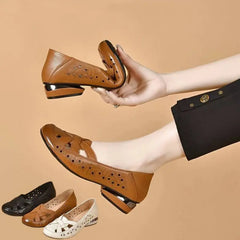 【35-40】Pantofi Eleganți Francezi din Piele Naturală cu Design Perforat și Talpă Moale