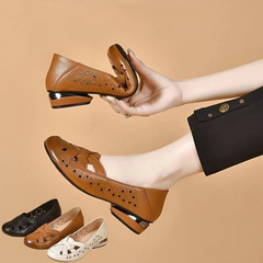 【35-40】Pantofi Eleganți Francezi din Piele Naturală cu Design Perforat și Talpă Moale
