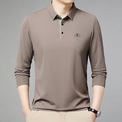 Férfi hosszú ujjú póló gallérral – kontrasztos gombolás, elegáns és sokoldalú