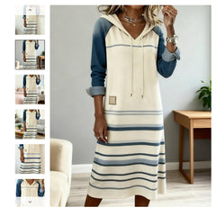 🔥💖 Hosszú kapucnis farmer ruha – ütős színblokkokkal