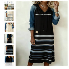 🔥💖 Hosszú kapucnis farmer ruha – ütős színblokkokkal