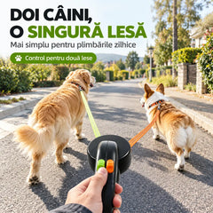🐕 Lesă Retractabilă Dublă 2 în 1 pentru Doi Câini! Control Independent · Lanternă LED Integrată · Sistem Anti-Încâlcite · Plimbări Confortabile și Sigure!
