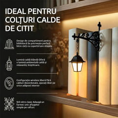 【Estetică pentru Bibliotecă】Semn de Carte și Opritor Metalic cu Felinar LED, Lampă de Veghe Creativă pentru Rafturi de Cărți (Stil Retro & Halloween) ✨