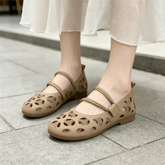 Pantofi Mary Jane Decupați Dama, Fără Toc - Sandale Elegante din Piele Moale, Respirabili și Flexibili, cu Talpă Ortopedică pentru Ameliorarea Durerilor de Picioare
