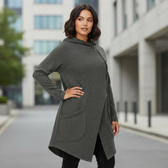 🔥【XL-5XL】Magas gallér, oldalsó cipzár, kapucni, polár bélés, szabálytalan fazonú kabát