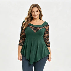 🛍️ Colecția Primăvară 2026 Plus Size: Bluză Elegantă cu Dantelă Florală, Mâneci 3/4 și Tiv Asimetric 💃 Cu Decolteu Transparent, Maschează Torsul & Subțiază Optic | 6 Culori, Mărimi S-5XL