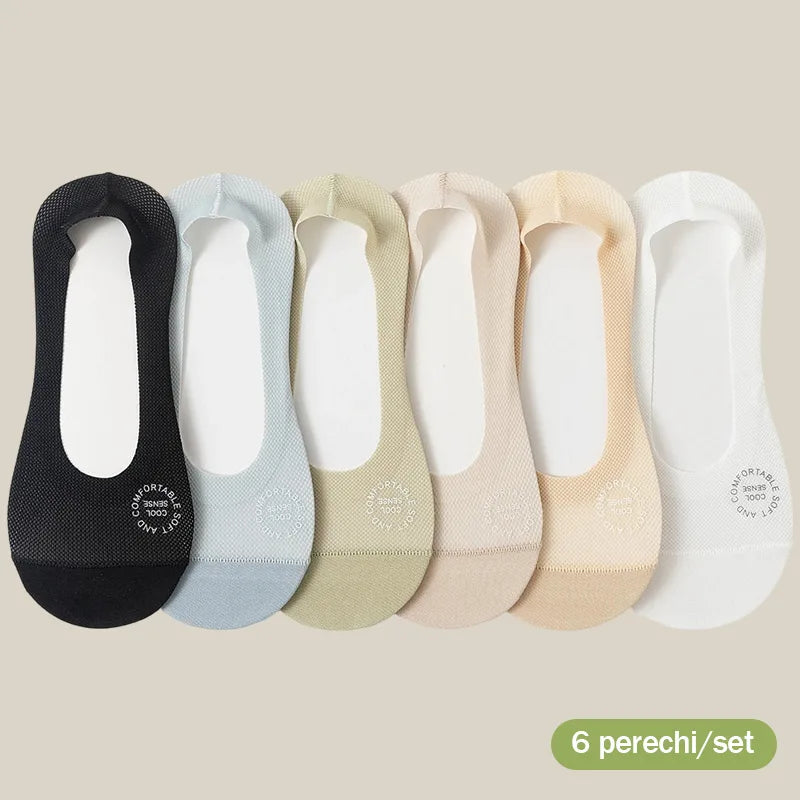Set 6 Perechi Șosete Tăiate Invisible – 100% Anti-Alunecare! Rămân la locul lor toată ziua, ascunse perfect în balerini sau tocuri.