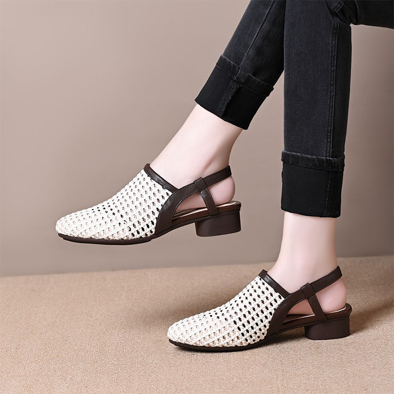 sandale elegante cu vârf ascuțit, design împletit, decupate și foarte respirabile