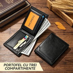 Stil Masculin 2026 ✨ Portofel Compact Pliabil în Trei din Piele Naturală 💼 Compartimentare Inteligentă și Rafinament!