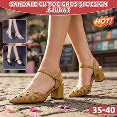 【35-40】Esențiale pentru vară｜Sandale perforate, respirabile, cu toc gros – confortabile și te fac să pari mai înaltă