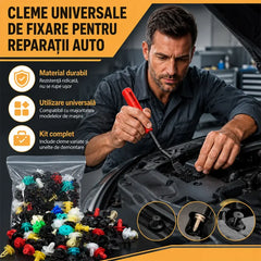 🛍️ Set Universal de 500 Piese Cleme și Nituri Auto din Nylon 🚘 Include Unealtă de Extragere (Rănguță) | Pentru Plafon, Aripi, Portbagaj, Panouri Uși | Universal & Rezistent