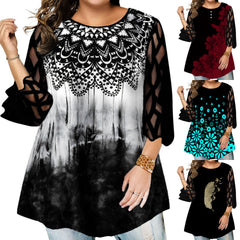 Elegáns mintás pamut felső hálós középujjú szabással – kényelmes és stílusos