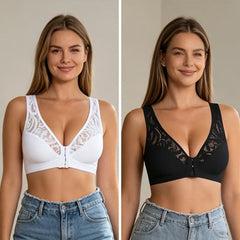 👙【Cumperi 2, primești 2】Sutien franțuzesc din dantelă, fără sârmă, cu efect de push-up și închidere frontală