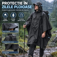 🌧️ Poncho de Ploaie Multifuncțional 3 în 1 – Pelerină, adăpost și saltea de picnic într-un singur produs! 🌲⛰️