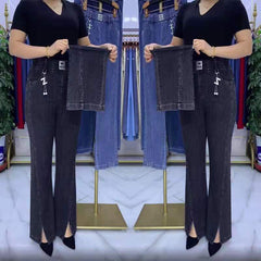 Női magas derekú farmernadrág vastag, rugalmas farmeranyagból – Karcsúsító fazon (S–4XL)