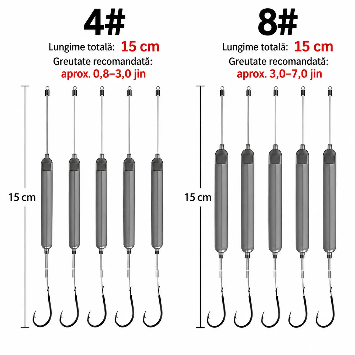 🎣 Rig Anti-Agățare Off-Bottom pentru Pescuit (Pachet 2 Pungi – 10 Bucăți Total) – Momeală Suspendată, Cârlige Iseama cu Spin (Mărimi 4# + 8#)!