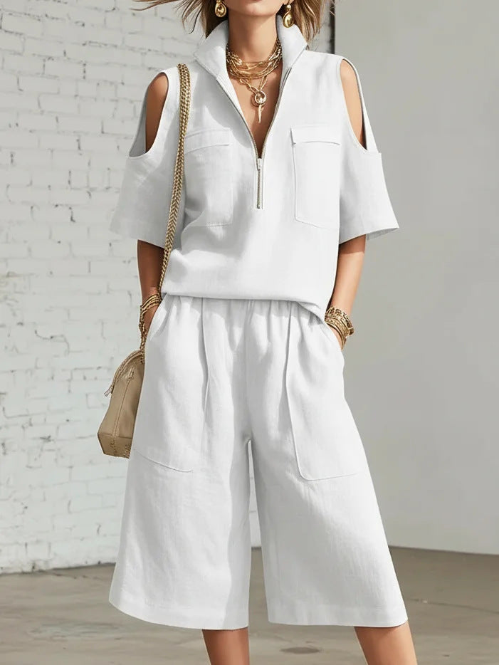 💖Cel mai mic preț pentru o perioadă limitată de timp🥼👖Set de două piese pentru femei, vara 2026, pantaloni scurți cu mânecă scurtă, cămașă și pantaloni lejeri