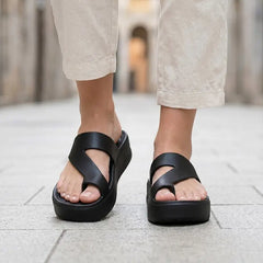 🖤【Material din piele naturală îmbunătățit】 Papuci de vară casual, confortabili și respirabili, cu talpă groasă