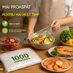 🔥【300 buc】Capace Elastice de Unică Folosință pentru Păstrarea Prospețimii (Grad Alimentar), Protecție Rapidă și Simplă a Alimentelor