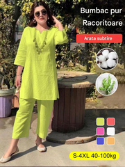 🔥【40-100kg】Vara noua moda culoare solidă temperament naveta stil etnic haine cu mâneci lungi costum din două piese