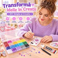 💎 Set Multifuncțional de Strasuri DIY cu 15 Compartimente · Strasuri Strălucitoare · Include Adeziv B-7000 și Instrumente · Ideal pentru Huse, Pantofi, Căni și Manichiură!