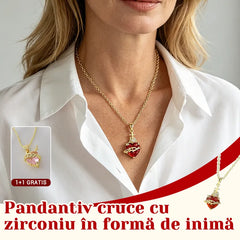 💕【Cumpără 1 Primești 1 Gratuit】Colier cu pandantiv cruce în formă de inimă, cu zirconiu