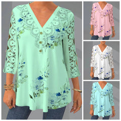 🔥【M–5XL】Elegantní krajková košile s 3/4 rukávem a výstřihem do V