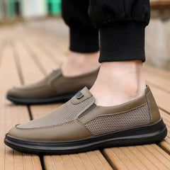 Pantofi Casual din Piele Naturală și Plasă pentru Bărbați – Model Slip-On Ultra-Respirabil, Talpă Moale cu Amortizare și Anti-Alunecare