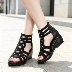 👡【35-40】 sandale cu înălțime mijlocie, respirabile, talpă moale, piele moale, la modă flexibilă