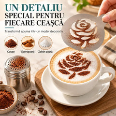 ☕ Set 9 Şabloane din Inox pentru Decorare Cafea și Deserturi – Transformați cappuccino-ul și prăjiturile în opere de artă! 🍰✨