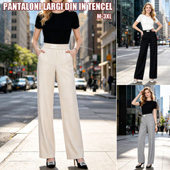 ✨【Subțiază și alungește silueta】👖Pantaloni casual drepți, cu talie înaltă, cădere elegantă și rezistenți la șifonare