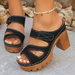 【35-43】Sandale cu toc gros, vară 2026 – stil european, confortabile, cu velcro, elegante și stabile