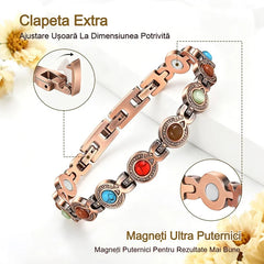 Brățară Magnetică Terapeutică din Cupru Retro, cu Pietre Semiprețioase și Magneți de Vindecare, Design Vintage și Relaxare