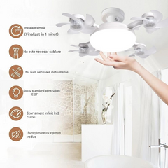 【50% reducere la comenzile plasate astăzi】Ventilator tip dronă cu patru pale, bec E27 și telecomandă