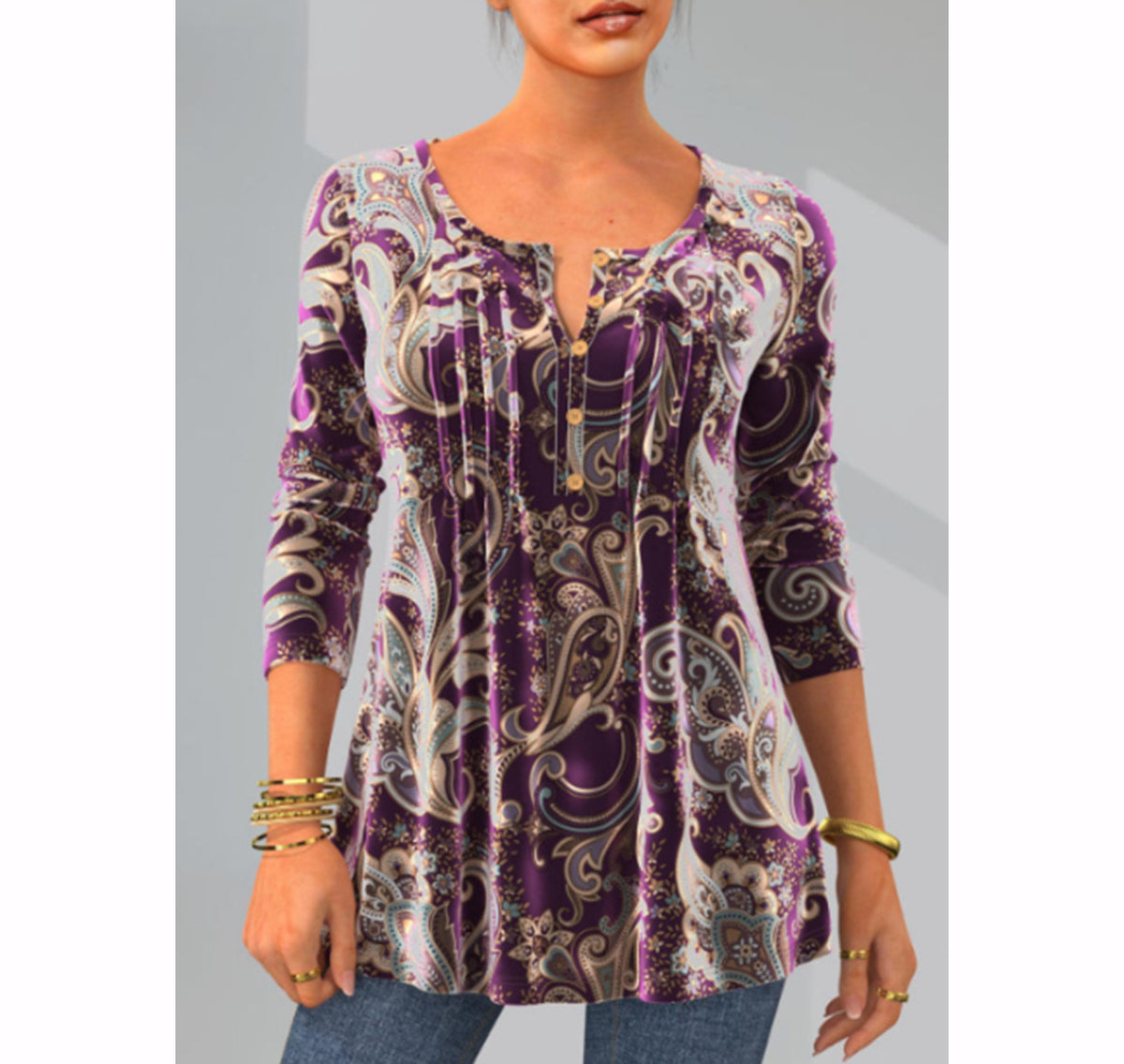 ✨【S-3XL】Új, divatos, nyomtatott, kerek nyakú, hosszú ujjú póló