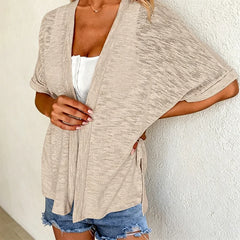 Cardigan Subțire de Vară pentru Femei - Jachetă Tricotată Ușoară și Respirabilă, Material Moale, Mâneci Liliac, Stil Casual și Elegant pentru Zile Călduroase