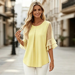 👚 Tricou elegant din șifon, cu mâneci tip volan (răsfirate)
