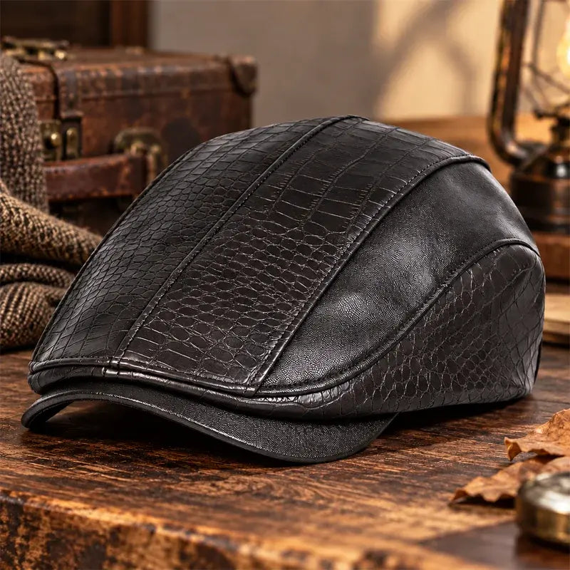 🎩 Șapcă Retro din Piele Ecologică · Textură Mixată · Stil Clasicul Masculin · Protecție și Eleganță pentru Toamnă/Iarnă!