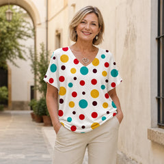 🛍️ Design Geometric Unic! Bluză Lejeră cu Imprimeu Digital 3D și Decolteu în V | S-3XL