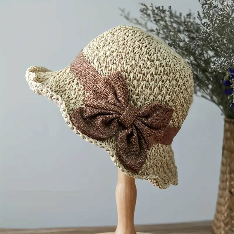 👒 Pălărie retro de paie cu fundă – Pliabilă și respirabilă pentru vară