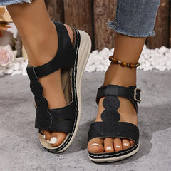 Sandale de Damă cu Talpă Ortopedică Moale, Design Casual de Vară cu Perforații Florale, Curea Reglabilă cu Cataramă, Stil Confortabil