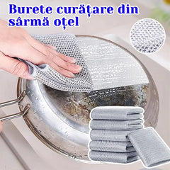Set 50 Bucăți Lavete Din Sârmă de Argint, Strat Dublu Îngroșat, Anti-Zgârieturi, Lavetă Metalică pentru Spălarea Vaselor și Curățare Dificilă